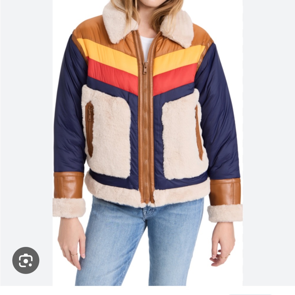 MOTHER Denim Triple Block Puff Fur Jacket-Medium